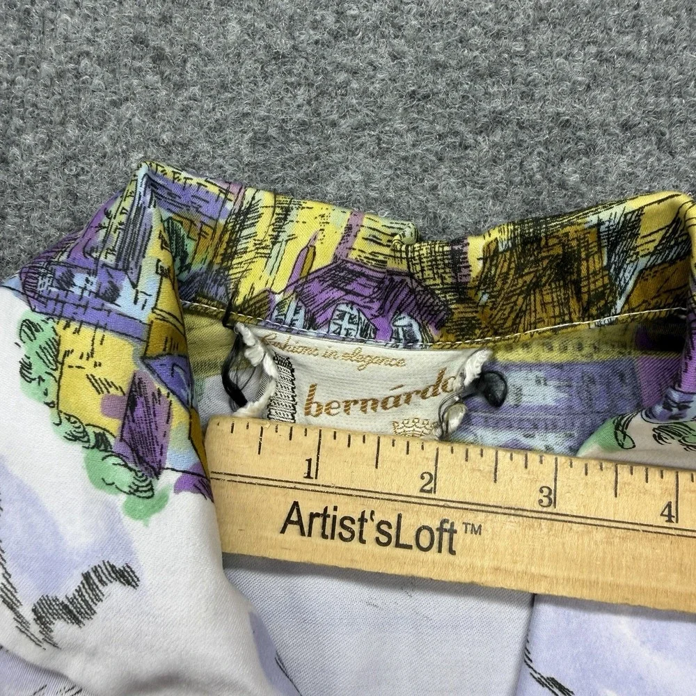 Vintage France Women's Button Up Shirt Paintings City Art Size Large Purple - Picture 2 of 8